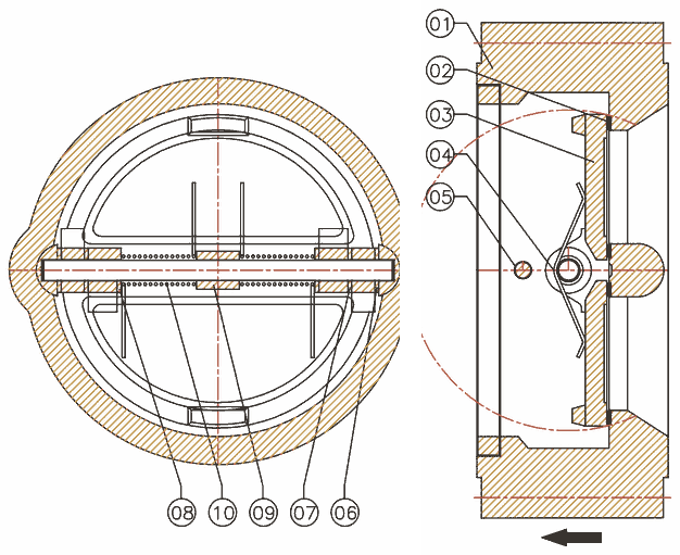 Dual Plate Check Valve · Lug section with numbered callouts