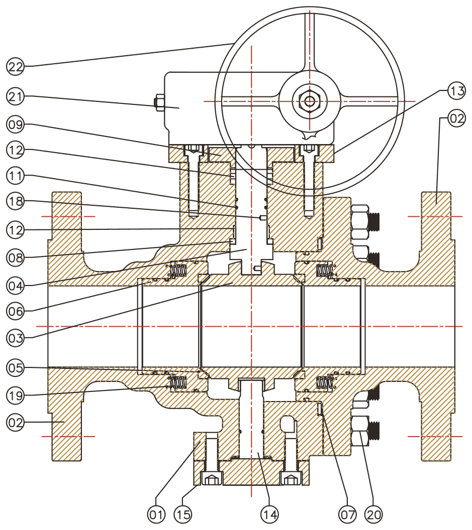 Trunnion Mounted (Fire-Safe) section with numbered callouts